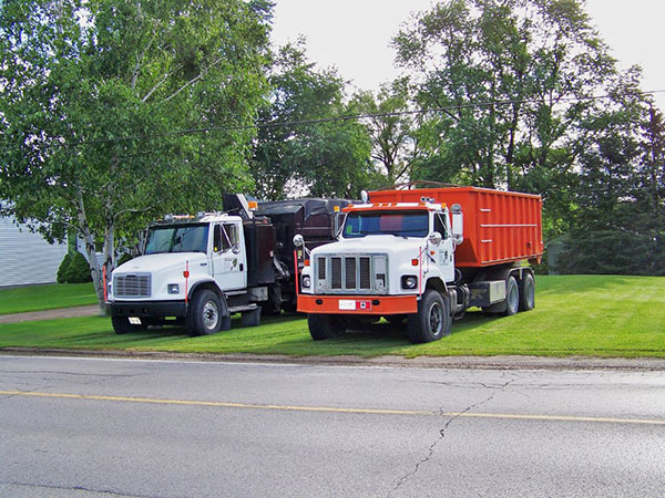 Trucks set up at job site